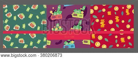 Set Of Falling Coins And Dollar Seamless Pattern, Business And Finance, Return On Investment, Income