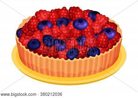 Sweet Homemade Open Pie Or Tart With Berry Filling And Crust Made Of Shortcrust Pastry Vector Illust