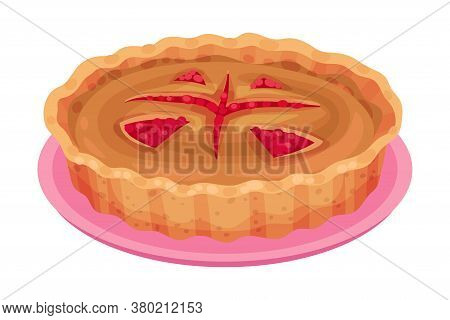 Baked Sweet Pie With Filling And Crust Made Of Shortcrust Pastry Vector Illustration