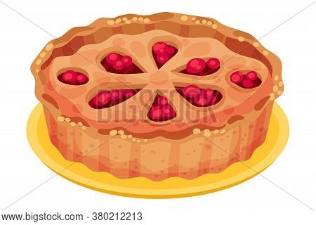 Baked Sweet Pie With Filling And Crust Made Of Shortcrust Pastry Vector Illustration