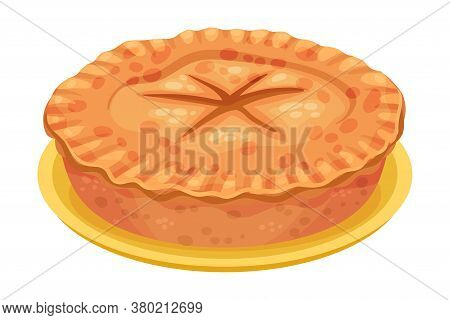 Baked Sweet Pie With Filling And Crust Made Of Shortcrust Pastry Vector Illustration