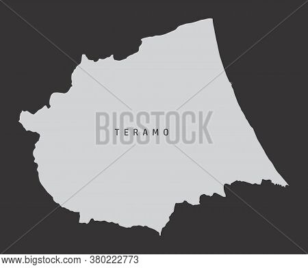 Teramo Province Gray Silhouette Map Isolated On Dark Background, Italy