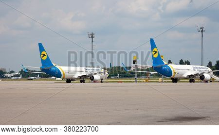 Kyiv, Ukraine - June 23, 2020: Ukraine International Airlines Boeing 737-800. The Plane Lands At The