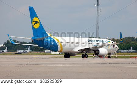 Kyiv, Ukraine - June 23, 2020: Ukraine International Airlines Boeing 737-800. The Plane Lands At The