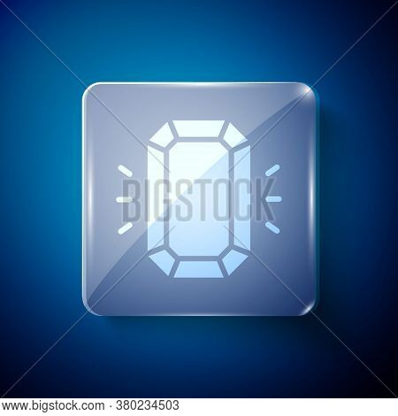 White Diamond Icon Isolated On Blue Background. Jewelry Symbol. Gem Stone. Square Glass Panels. Vect