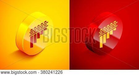 Isometric Pan Flute Icon Isolated On Orange And Red Background. Traditional Peruvian Musical Instrum
