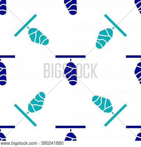 Blue Butterfly Cocoon Icon Isolated Seamless Pattern On White Background. Pupa Of The Butterfly. Vec