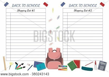 School Supply Shopping List, Vector Illustration For Design