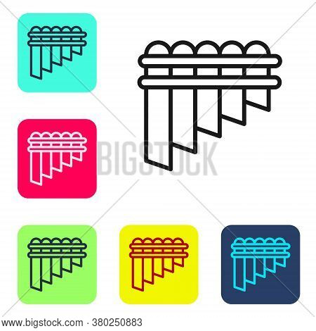 Black Line Pan Flute Icon Isolated On White Background. Traditional Peruvian Musical Instrument. Zam