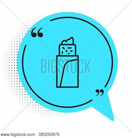 Black Line Burrito Icon Isolated On White Background. Traditional Mexican Fast Food. Blue Speech Bub