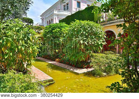 Nice, France- June 17, 2014: Landscape Garden Villa Ephrussi De Rothschild In Saint Jean Cap Ferrat