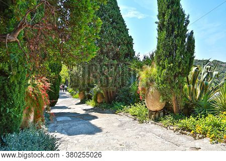 Nice, France- June 17, 2014: Landscape Garden Villa Ephrussi De Rothschild In Saint Jean Cap Ferrat