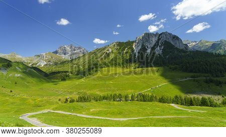 Mountain Landscape Along The Road To Crocedomini Pass, In The Brescia Province, Lombardy, Italy, At 