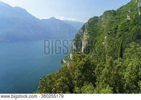 Path Of Ponale, On The Garda Lake, Trentino, Italy, Made From The Old Road From The Ledro Valley