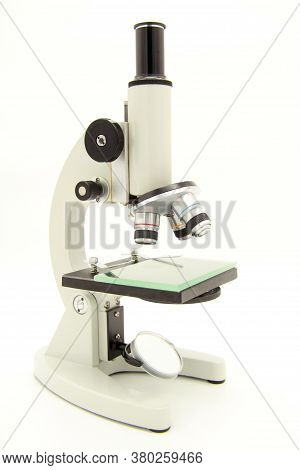 Realistic Microscope. 3d Chemistry, Pharmaceutical Tool, Microbiological Magnifying Tool. Symbol Of 