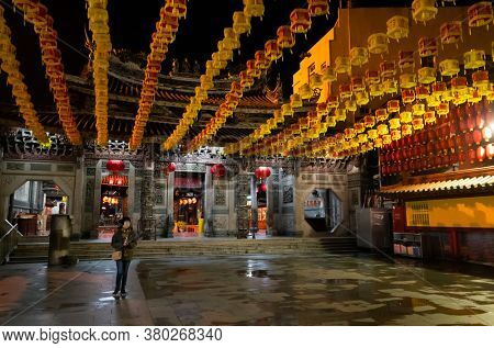Changhua, Taiwan - Jan 20th, 2020: Lukang Tianhou temple at night, Changhua, Taiwan