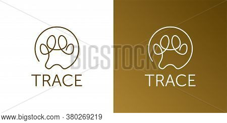 Paw Print Logo With Circular Frame. Cat Or Dog Symbol Isolated On Light Background. Animal Trace Fla