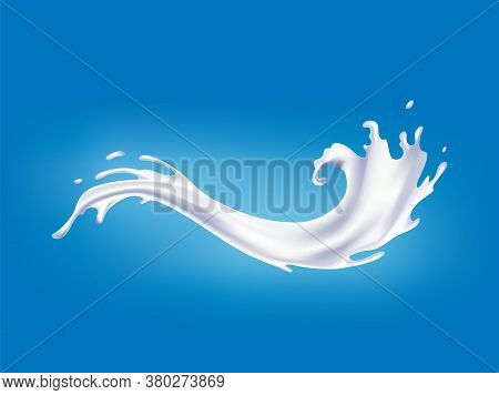 Realistic Milk Splash. Pouring White Liquid Or Dairy Products. Sample Advertising Realistic Natural 