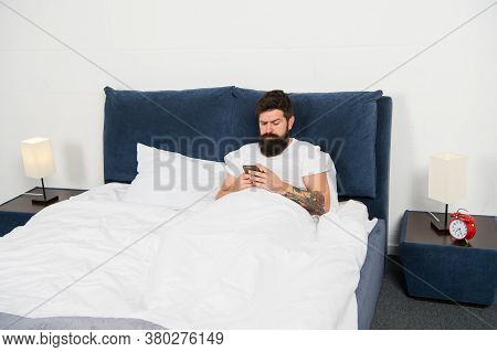 Social Networks. Download Application. Check Email. First Of All. Bearded Man Texting Sms In Bed. Hi
