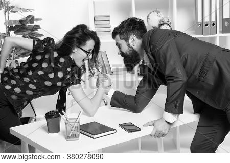 Prove How Strong You Are. Business Partners Get Into Armwrestling Competition. Colleagues In Competi