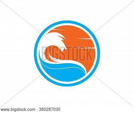 Wave Sun Seagull Vector Illustration