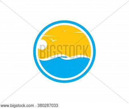 Wave Sun Seagull Vector Illustration