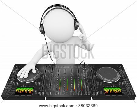 3D White People. Dj With A Mixer