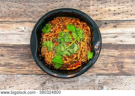 Korean Japchae recipe with chicken Sweet potato vermicelli, vegetables