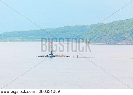 Old Japanese Lighthouse Egersheld On The Small Island, Vladivostok, Russia