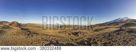 Panoramic View From Snaefellsjoekull Volcano Over The Snaefells Peninsula On Iceland In Summer Durin