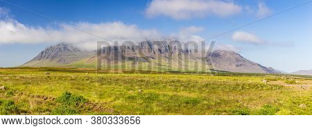 Panoramic Picture Of Snaefellsjoekull Volcano Area On Snaefells Peninsula On Iceland In Summer Durin