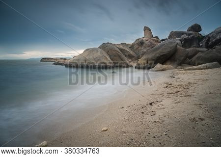 The Scenery Of The Long-exposure Of Hinta Or Grandfather (grandpa) Rocks Of Lamai Beach In Samui Isl