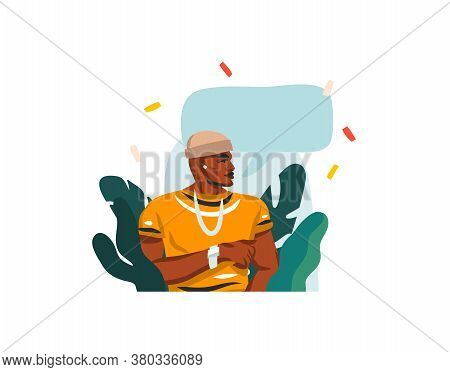 Hand Drawn Vector Abstract Stock Graphic Illustration With Young Happy Black African American Beauty