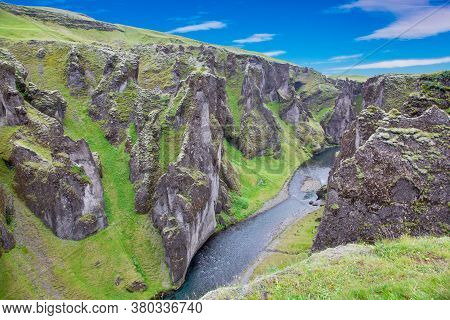 Picture Of Primeval Canyon Of Fjadrargljufurn In Southern Iceland In Summer During Daytime