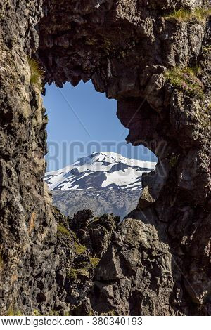 View On Snaefellsjoekul Volcano Summit In Summer During Daytime