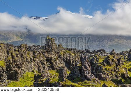 View On Snaefellsjoekul Volcano Summit In Summer During Daytime