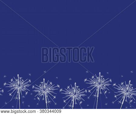 Seamless Border With Sparklers Line Art.
Sparkler Vector Firework. New Year, Christmas, Birthday. Be