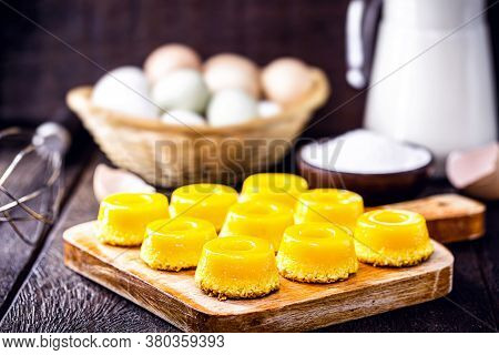 Brazilian Quindim Is A Sweet Made From Egg Yolk, Sugar And Grated Coconut. Corresponds To The Portug
