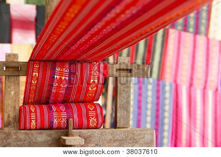 Handmade Silk Textile Industry, Silk Scarf On A Old Machine