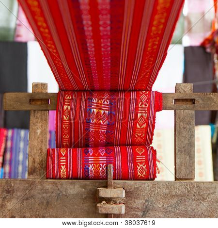 Handmade Silk Textile Industry, Silk Scarf On A Old Machine