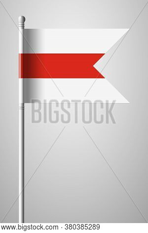 Belarus. Historical White-red-white Flag. National Flag On Flagpole. Isolated Illustration On Gray B