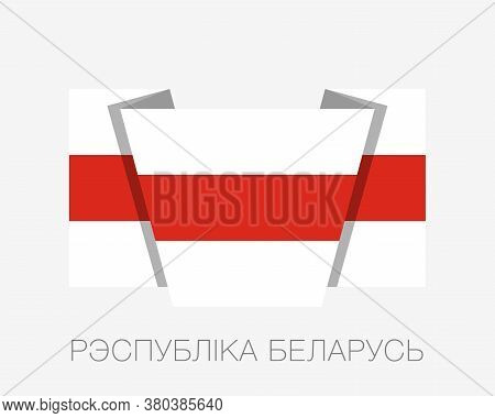 Belarus. Historical White-red-white Flag. Flat Icon Waving Flag With Country Name Written In Belarus