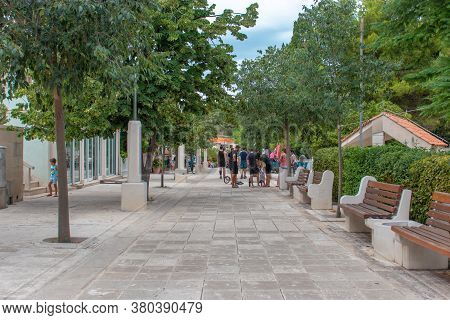 Selca, Croatia August 2020 Promenade Filled With People In A Small Village Of Selca, On The Island O