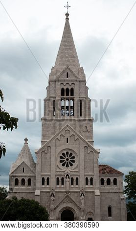 Famous Big Church In The Small Village Of Selca On The Island Of Brac. Christian Church With Interes