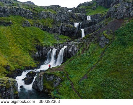 Klifbrekkufossar Waterfalls On The Eastern Coast Of Iceland