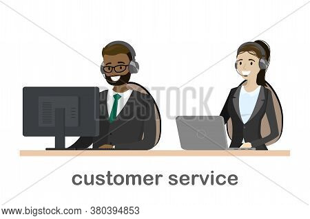 Online Customer Service Concept, African American Male And Caucas