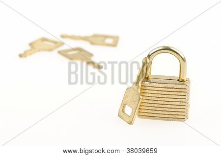 Closed Padlock And Keys Isolated
