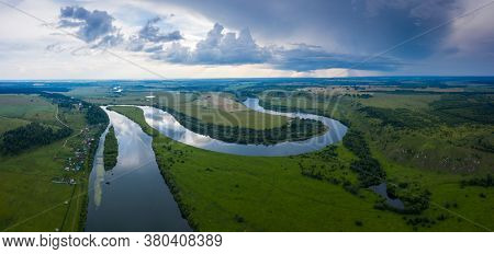 Aerial panorama of the river of Sylva in Perm Krai in Russia