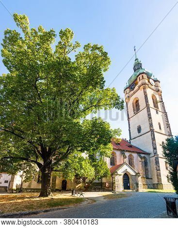 Steple Of Gothic Church Of St. Peter And Paul In Town Melnik In Czech Republic