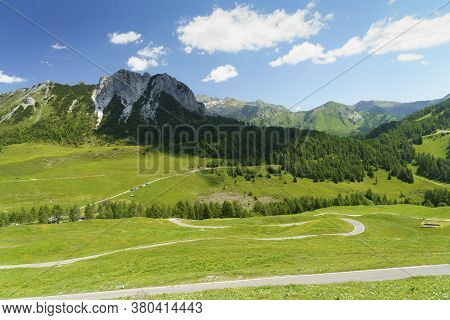 Mountain Landscape Along The Road To Crocedomini Pass, In The Brescia Province, Lombardy, Italy, At 
